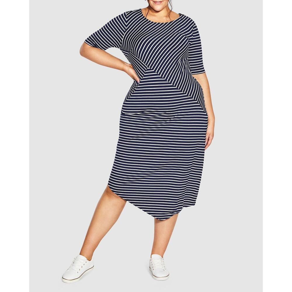 Avenue Women's Gemma Asymmetrical Striped Dress‎ Size 20